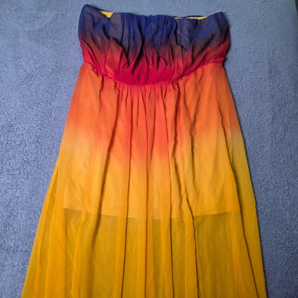 Bisou Bisou Womens 16 Maxi Dress Sunset Ombre Strapless Chiffon Purple Yellow